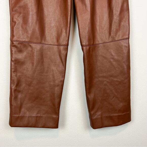 H&M Brown Vegan Leather Belted Paper Bag Trousers Tapered Pants Size 6 - Picture 9 of 11